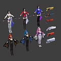 Different Character and Creature Designs with Colorful Outfits Weapons and Unique Features 3d model