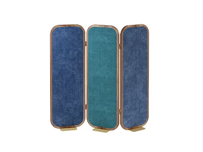 Modern Three Panel Room Divider Screen With Blue Green Fabric And Wooden Frame 3d model