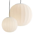 Beige Fabric Spherical Pendant Lights With Pleated Design Hanging In Pair 3d model