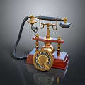 Vintage Computer Modem With Rotary Dial Wooden Base And Classic Gold Accents