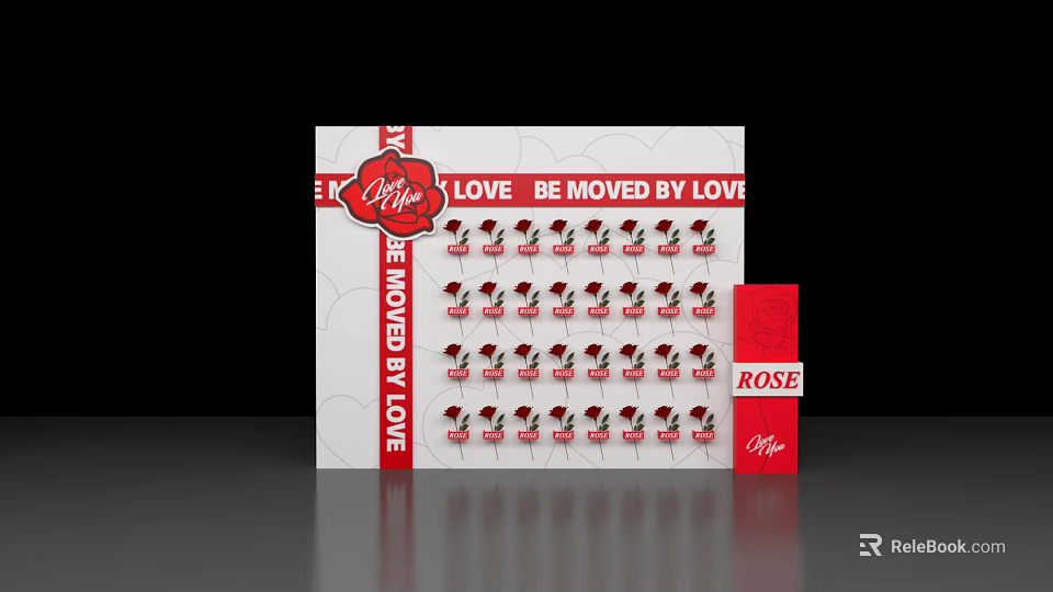 Art Installation Featuring Love Theme Multiple Rose Decorations And Red Box 3d model 