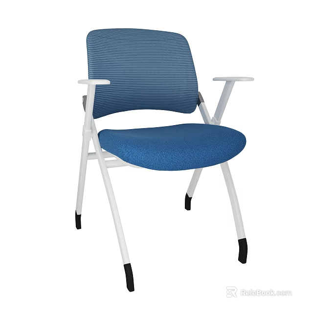 Blue Mesh Back Stool With White Metal Frame Padded Seat And Armrests Design 3d model 