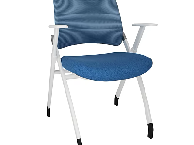 Blue Mesh Back Stool With White Metal Frame Padded Seat And Armrests Design 3d model