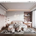 Cozy Pink White Kids Room With Cloud Star Decor Lights Stuffed Toys And Bookshelf
