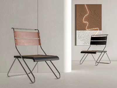 Modern Leisure Chairs With Metal Frames Pink And Black Leather Seats In Art Decor Interior 3d model