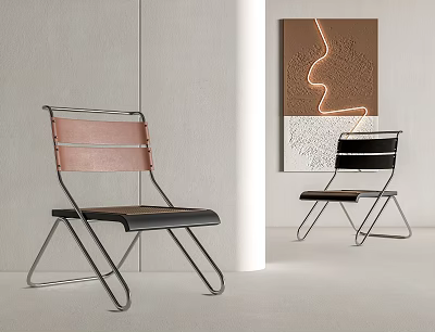 Modern Leisure Chairs With Metal Frames Pink And Black Leather Seats In Art Decor Interior 3d model