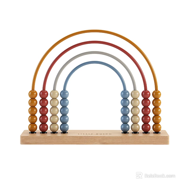 Rainbow Shaped Wooden Abacus With Colorful Beads And Moong Beach 3d model 