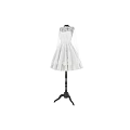Elegant White Lace Long Sleeve Dress With Flared Skirt And Satin Details