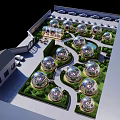 Rooftop Restaurant With Glass Dome Greenhouse Outdoor Seating And Lush Greenery Under Blue Sky
