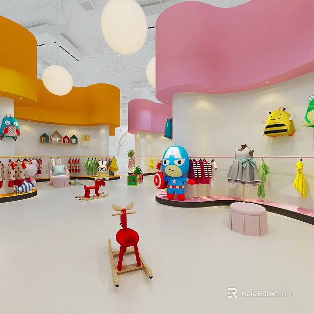 Bright Colorful Children's Clothing Store With Cartoon Decor And Kids Clothes 3d model 