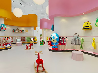 Bright Colorful Children's Clothing Store With Cartoon Decor And Kids Clothes 3d model