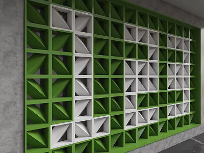 Green And White Geometric Background Wall With 3D Triangular Patterns And Modern Design 3d model