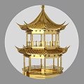 Chinese Style Golden Pagoda Decorative Ornament Set with Multi Tiered Structure and Exquisite Carvings