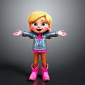 Cartoon Girl Character With Blonde Hair Blue Eyes Denim Jacket Pink Boots And Dark Background