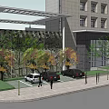 Modern Multi Storey Office Building With Glass Curtain Wall Landscaping And Pedestrians