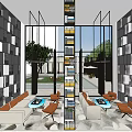 Modern Leisure Lounge Area With Sofa Coffee Table Green Plants And Large Windows