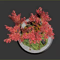 Miniature Garden Ornament Featuring Red Trees Small Pavilion And White Base Decoration