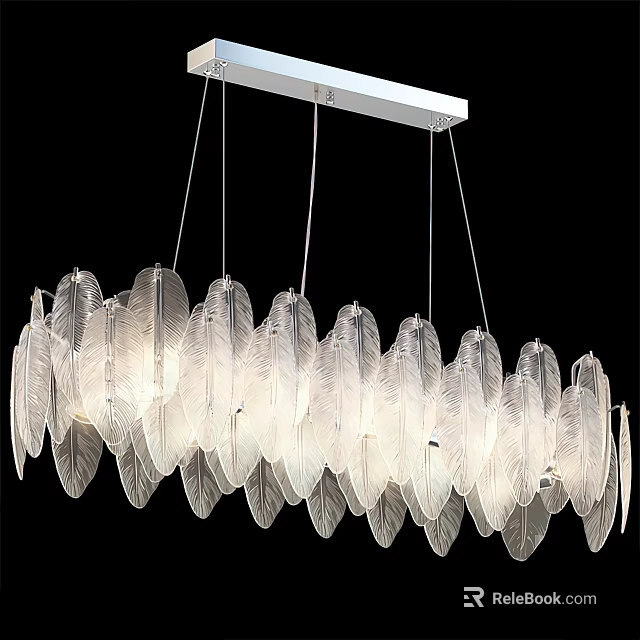 Elegant Modern Feather Shaped Transparent Chandelier Hanging Lighting Design 3d model 