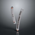 Sleek Silver Weapon Design With Red Accents And Decorative Details
