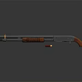 Classic Shotgun With Wooden Stock Metal Barrel And Red Bullet On Dark Surface