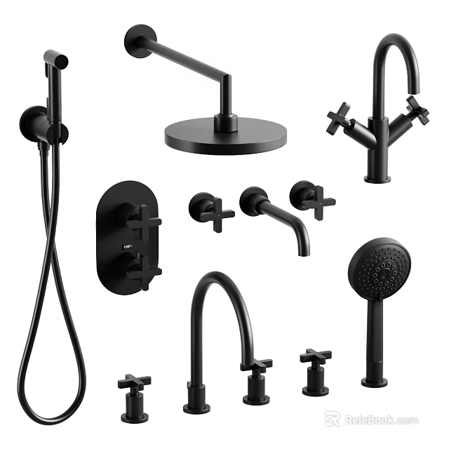 Modern Black Shower Head Handheld Sprayer Wall Mounted Controls and Fixtures 3d model 