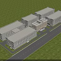Modern Industrial Factory Building Complex With White Exteriors Green Grassland And Road
