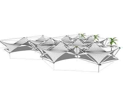 Tensile Membrane Structures With Geometric Design And Steel Frames In Outdoor Landscape With Palm Trees 3d model