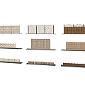 Various Decorative Fence Designs Featuring Woven Wooden Lattice And Solid Styles 3d model