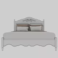 Elegant White Double Bed With Carved Headboard Dark Pillows And Gray Bedding