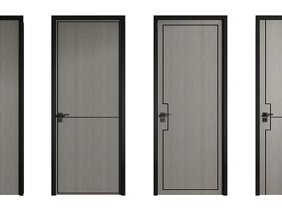 Modern Swing Doors With Wooden Texture And Black Frame For Home Interior 3d model