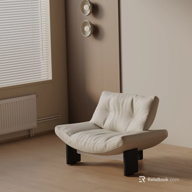 Cream Colored Leisure Chair With Pleated Design And Black Slim Legs In Modern Interior 3d model 