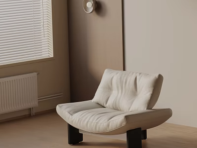 Cream Colored Leisure Chair With Pleated Design And Black Slim Legs In Modern Interior 3d model
