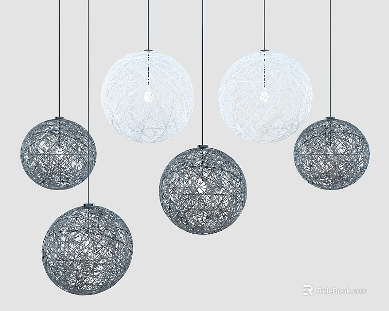 Modern Woven Spherical Pendant Lights in White and Gray for Home Decor 3d model 