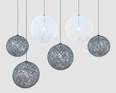 Modern Woven Spherical Pendant Lights in White and Gray for Home Decor 3d model
