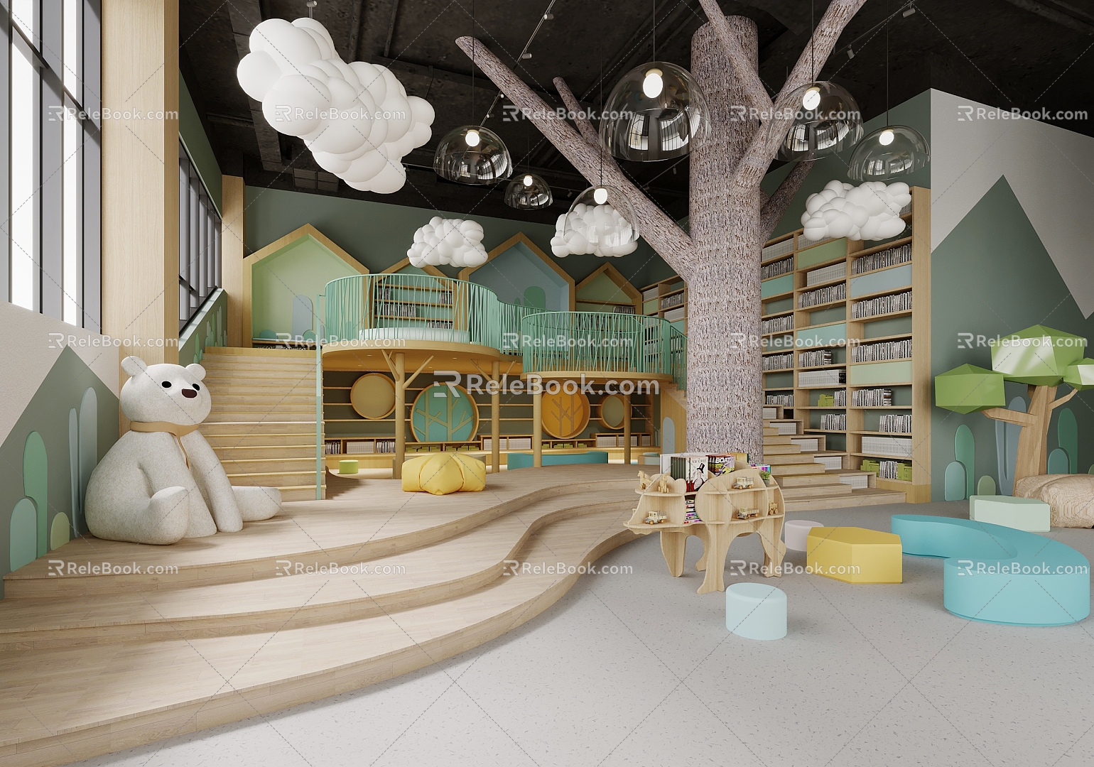 Library entrance bookstore bookshelf book bar library interior 3d model