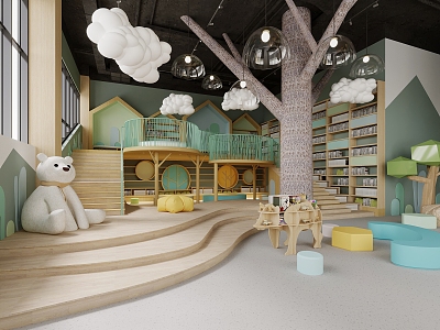 Library entrance bookstore bookshelf book bar library interior 3d model