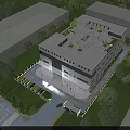Modern White Office Building With Glass Windows Lawn Trees Cars And Pedestrians In Front