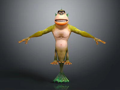 Game Movie Character With Green Body Yellow Arms Large Mouth Sharp Teeth 3d model