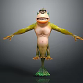 Game Movie Character With Green Body Yellow Arms Large Mouth Sharp Teeth