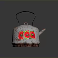 Vintage Kettle With Red Double Happiness Characters And Weathered Surface Design 3d model