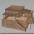 Traditional Clay Brick Building With Wooden Beam Supported Thatch Roof And Stepped Platform