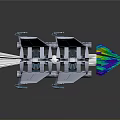 Futuristic Aircraft Model With White Wings Blue Components And Colorful Prism Cone