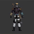 Steampunk 3D Character Model With Mechanical Arm Hat Dark Outfit And White Pants