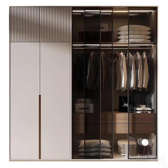 Modern Entryway Cabinet Sideboard With Glass Door Hanging Folded Clothes Storage Drawers And Boxes 3d model 