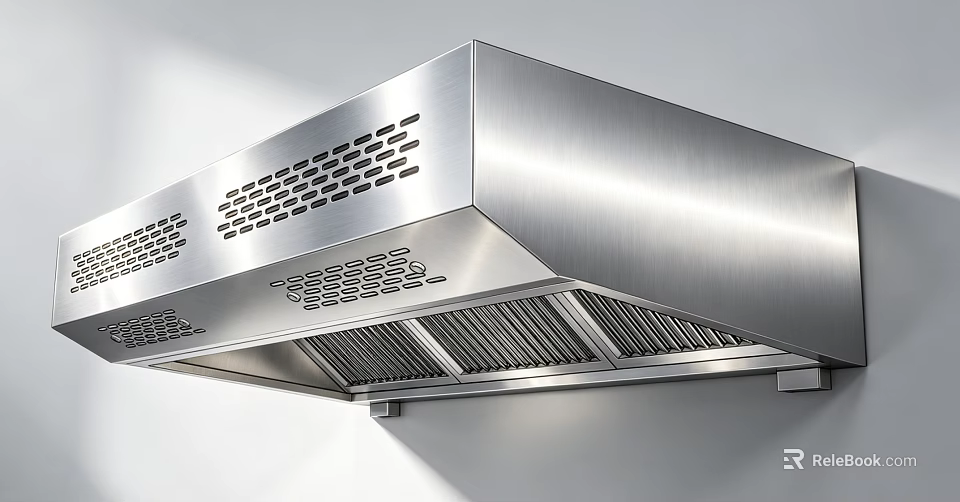 Canteen Kitchen Equipped With Stainless Steel Range Hood And Ventilation 3d model 