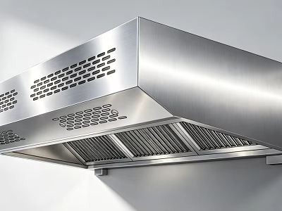 Canteen Kitchen Equipped With Stainless Steel Range Hood And Ventilation 3d model