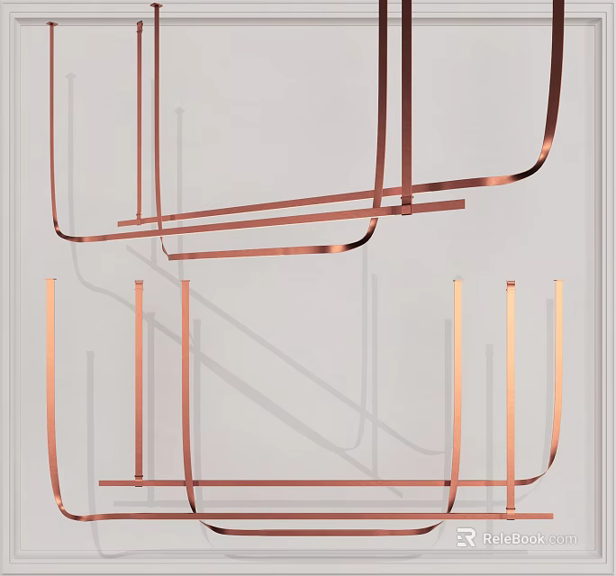 Modern Copper Chandelier With Linear Geometric Structure For Ceiling Ambiance 3d model 