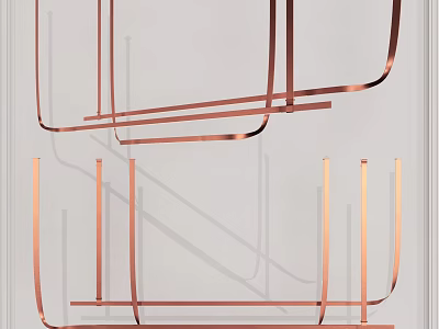 Modern Copper Chandelier With Linear Geometric Structure For Ceiling Ambiance 3d model