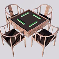 Entertainment Table With Four Wooden Chairs And Green Tiles For Leisure Activities 3d model