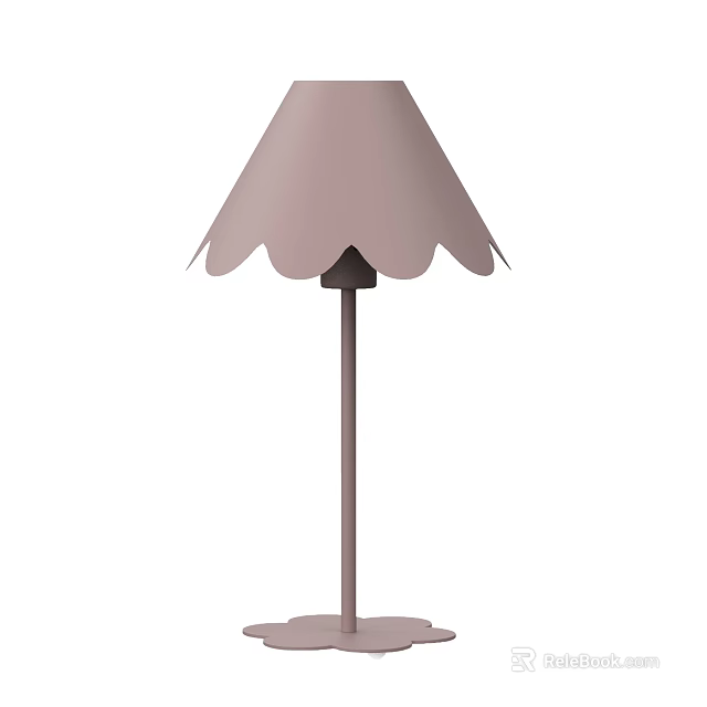Unique Shaped Table Lamp With Scalloped Edge Shade And Tall Stand Base 3d model